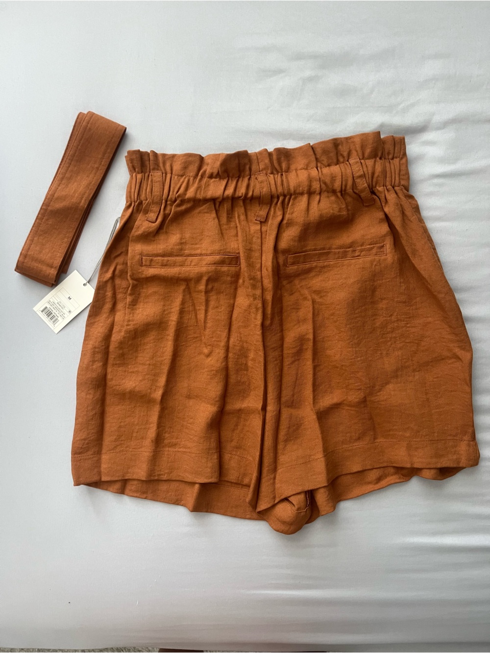 a new day Rust Orange Paperbag Waist Linen-Blend Shorts